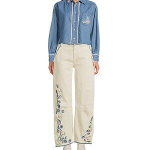NWT!  Driftwood ​Dani Embroidered Cropped Denim Shirt Women Large